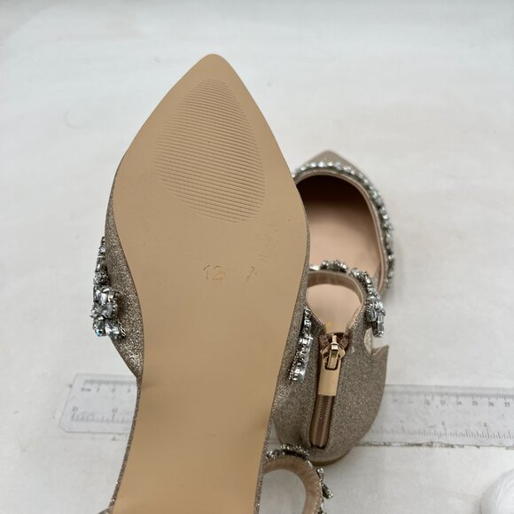 XYD Light Gold Glitter Pointed Toe D'Orsay Wedding Flat Rhinestones Sandal - Picture 6 of 8